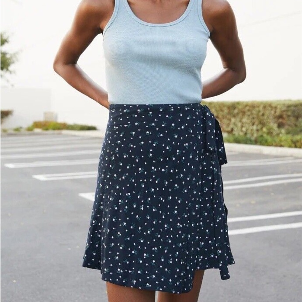 Floral Navy Wrap Skirt
